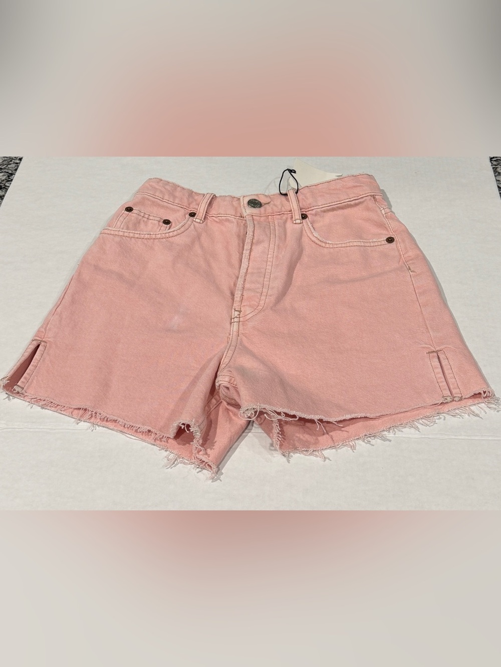 Zara Light Pink Frayed Hem Denim Shorts